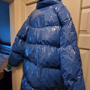 90s Vinyl Blue Puffer Coat